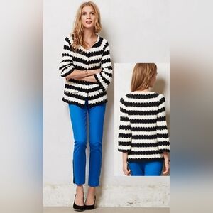 Anthropologie Monogram HWR Black And White Striped Cardigan Sweater